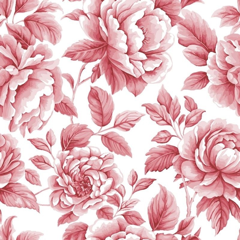 Coupon 3m Tissu Cretonne Cobalt Imprimé Fleurs Rouge