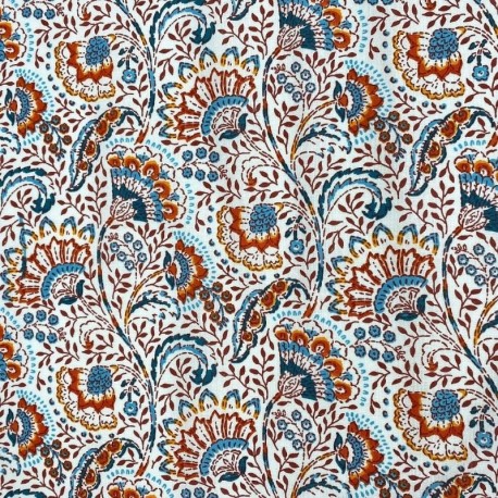 Coupon 3m Tissu Cretonne Masala Bleu