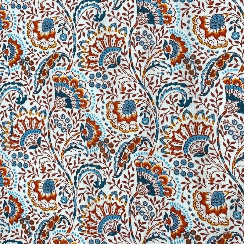 Coupon 3m Tissu Cretonne Masala Bleu