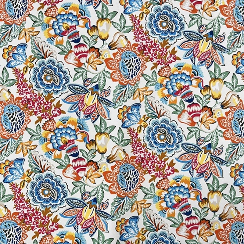 Coupon 3m Tissu Cretonne Imprimée Esmeralda Fleurs Blanc bleu