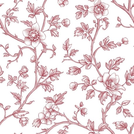 Coupon 3m Tissu Cretonne Imprimée Elisabeth Fleurs Roug