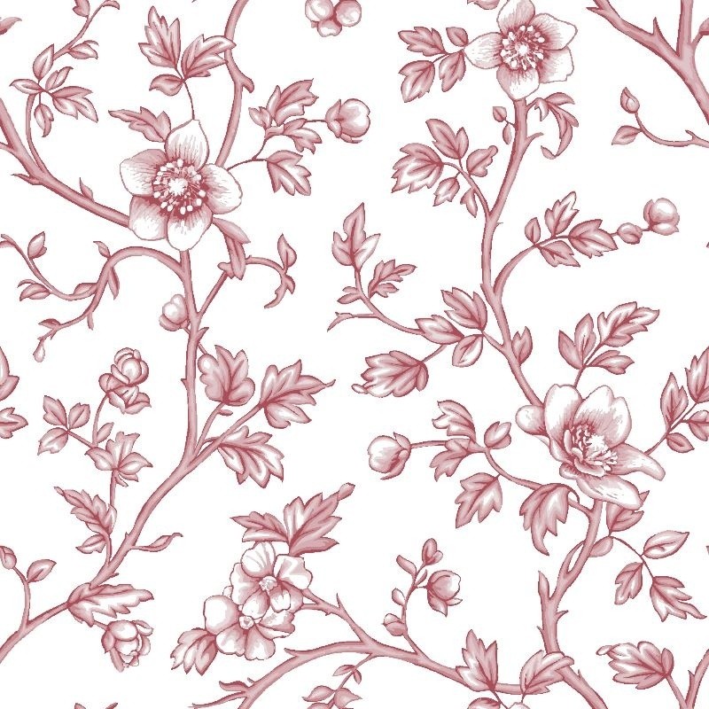Coupon 3m Tissu Cretonne Imprimée Elisabeth Fleurs Roug