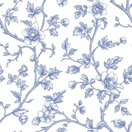 Coupon 3m Tissu Cretonne Imprimée  Elisabeth Fleurs Bleu