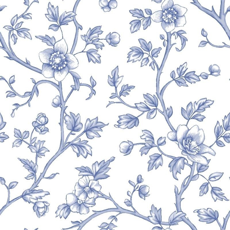 Coupon 3m Tissu Cretonne Imprimée  Elisabeth Fleurs Bleu