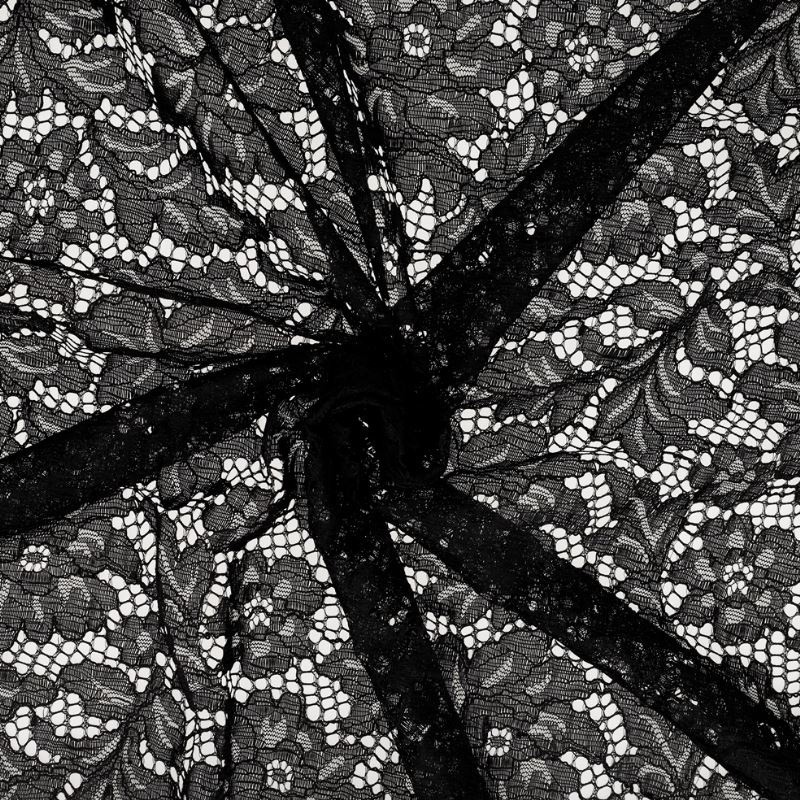 Coupon 3m Tissu Dentelle Fleur 2 Noir 