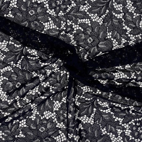 Coupon 3m Tissu Dentelle Fleur 2 Marine 