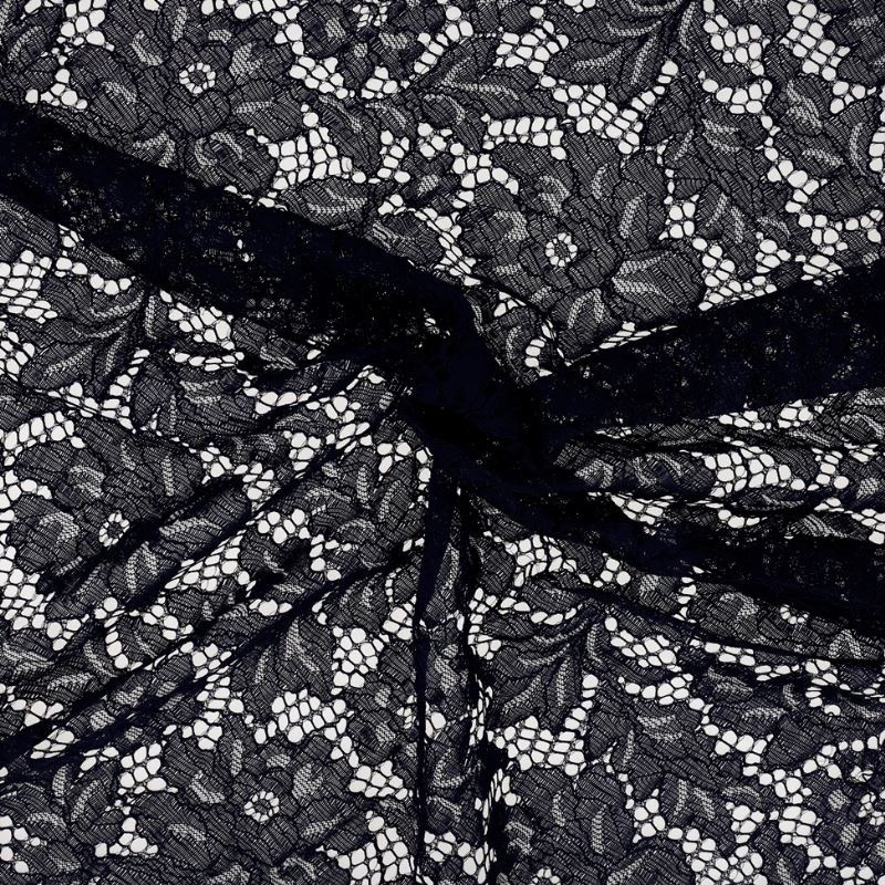 Coupon 3m Tissu Dentelle Fleur 2 Marine 