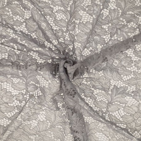 Coupon 3m Tissu Dentelle Fleur 2 Ardoise 