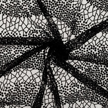 Coupon 3m Broderie Sur Tulle Noir 