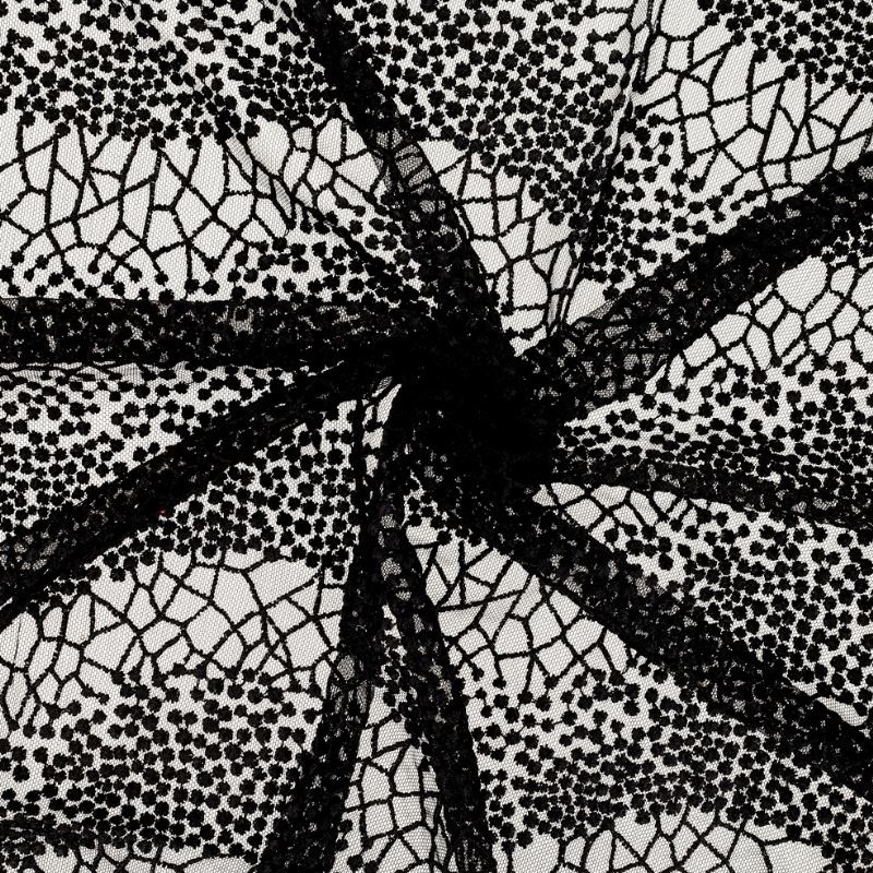 Coupon 3m Broderie Sur Tulle Noir 