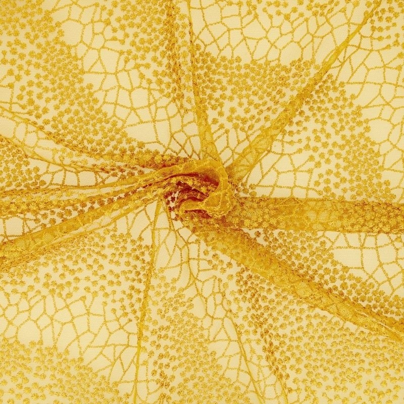 Coupon 3m Broderie Sur Tulle Jaune Moutarde 
