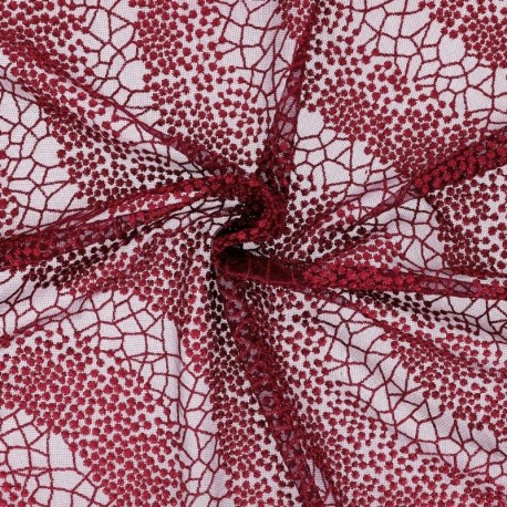 Coupon 3m Broderie Sur Tulle Bordeaux 