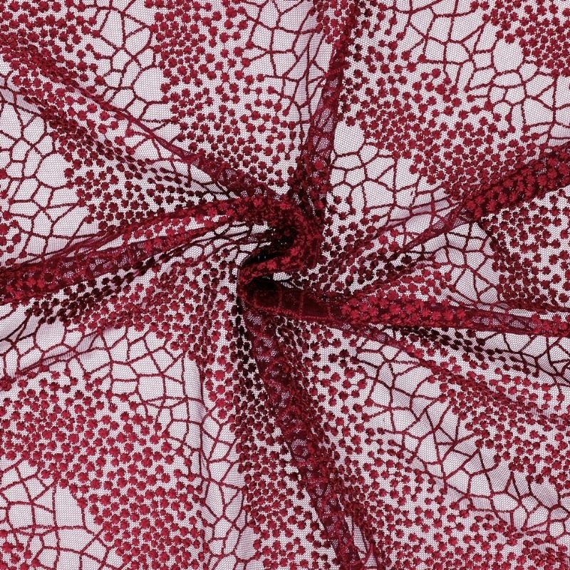 Coupon 3m Broderie Sur Tulle Bordeaux 