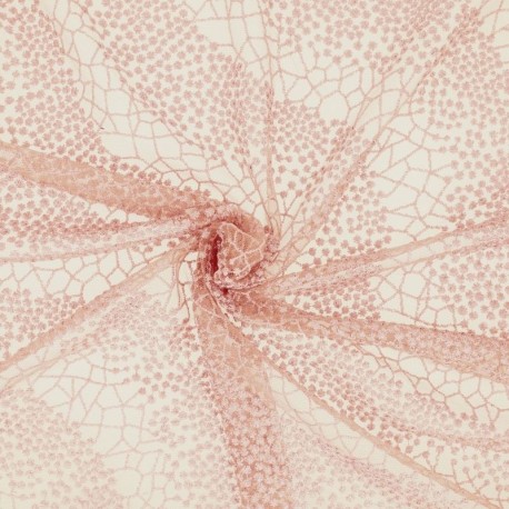 Coupon 3m Broderie Sur Tulle Rose Foncé