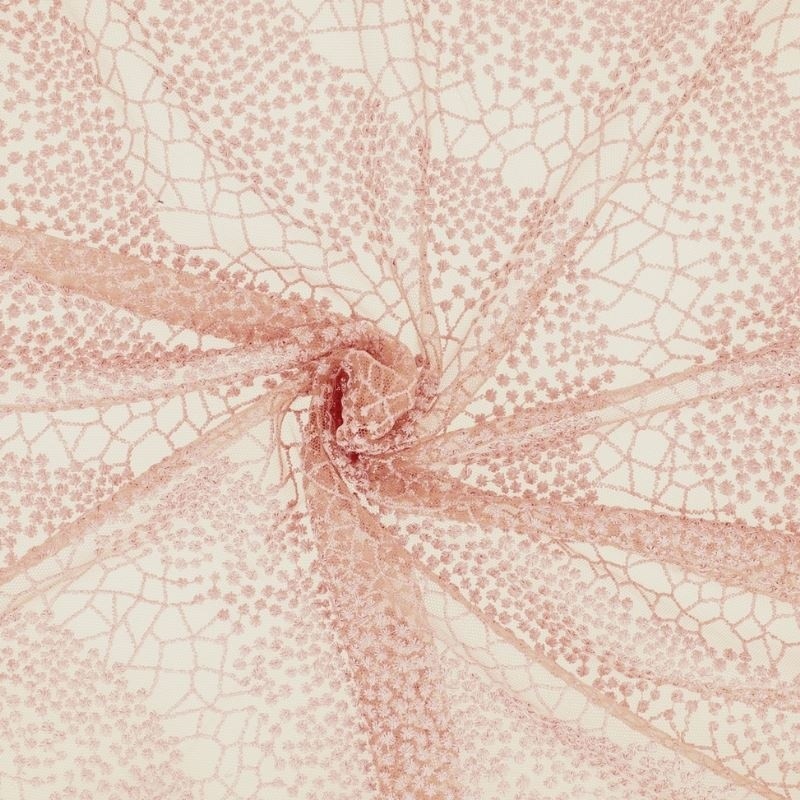 Coupon 3m Broderie Sur Tulle Rose Foncé