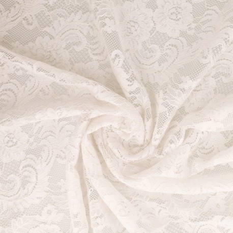 Coupon 3m Tissu Elastique Roses Blanc