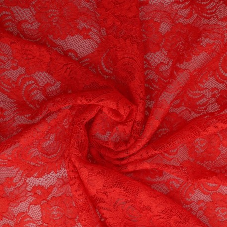 Coupon 3m Tissu Dentelle Roses Rouge
