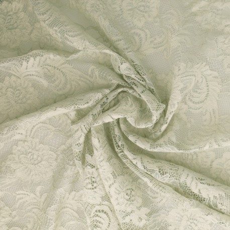 Coupon 3m Tissu Dentelle Roses Vert Nil 