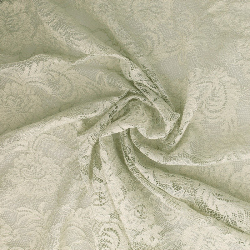 Coupon 3m Tissu Dentelle Roses Vert Nil 