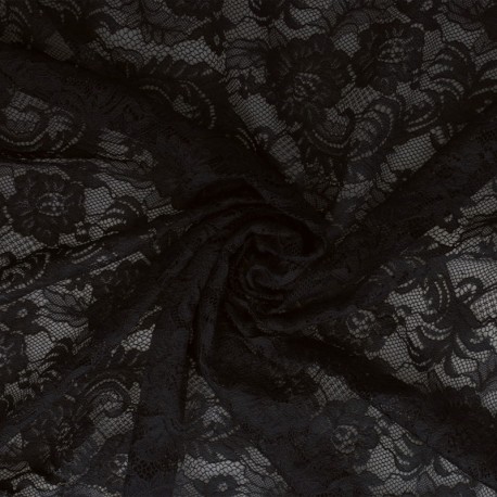Coupon 3m Tissu Dentelle Roses Noir 