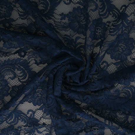 Coupon 3m Tissu Dentelle Roses Bleu 