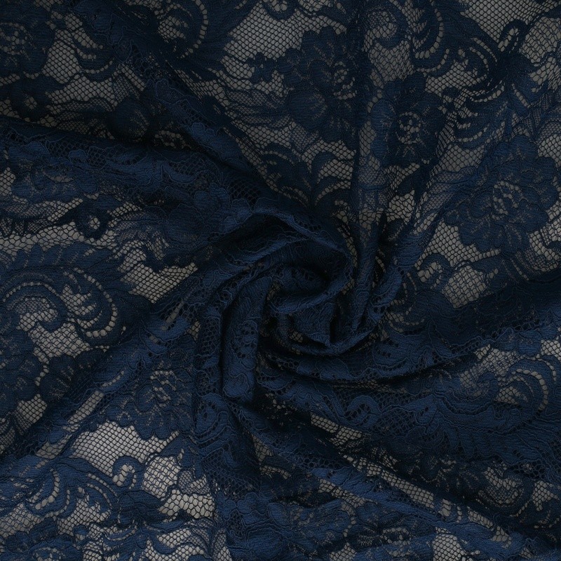 Coupon 3m Tissu Dentelle Roses Bleu 