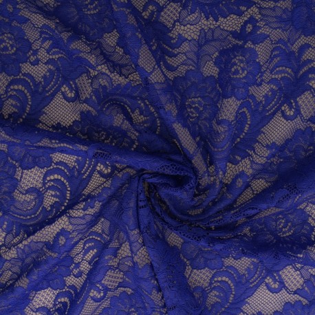 Coupon 3m Tissu Dentelle Roses Bleu Roi 