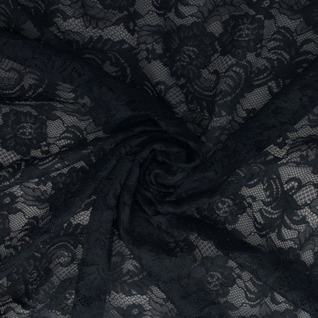 Coupon 3m Tissu Dentelle Roses Bleu Marine 