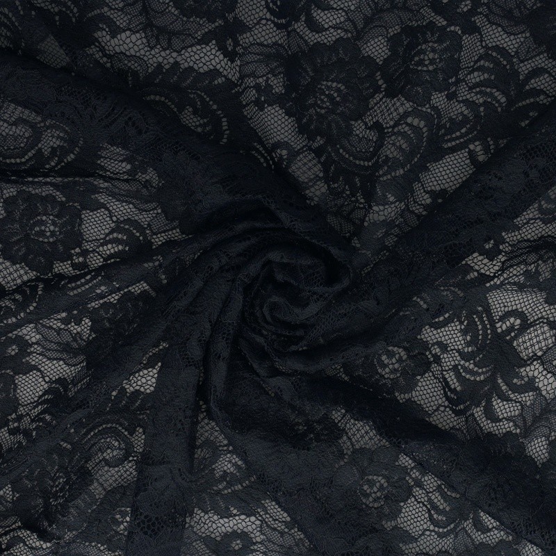 Coupon 3m Tissu Dentelle Roses Bleu Marine 