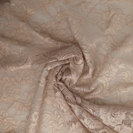 Coupon 3m Tissu Dentelle Roses Gris Clair