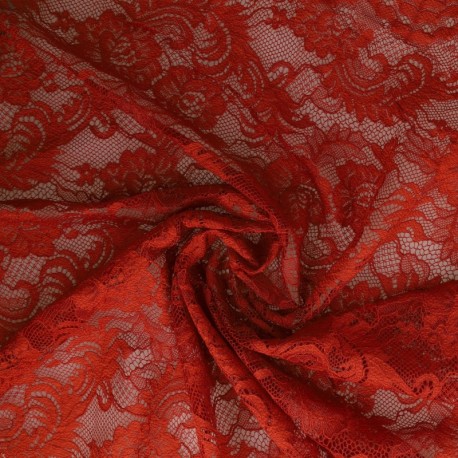 Coupon 3m Tissu Dentelle Roses Rouille 