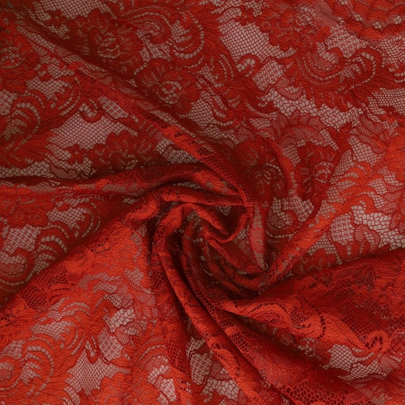 Coupon 3m Tissu Dentelle Roses Rouille 
