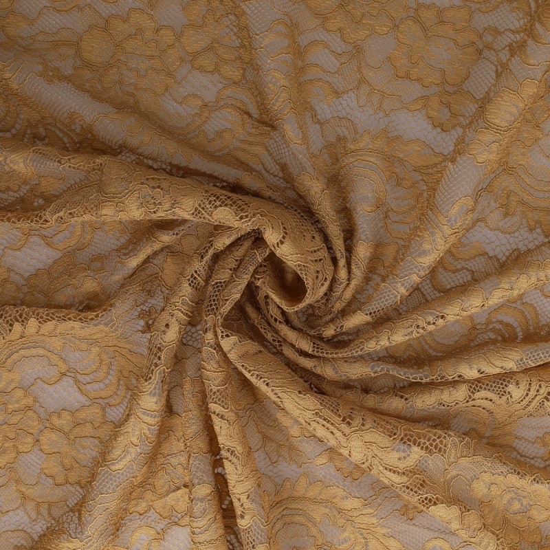 Coupon 3m Tissu Dentelle Roses Marron Clair