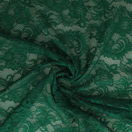 Coupon 3m Tissu Dentelle Roses Vert 