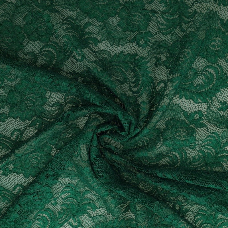 Coupon 3m Tissu Dentelle Roses Vert 