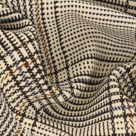 Coupon 3m Tissu Beatrice Imprimée Carreaux Beige 