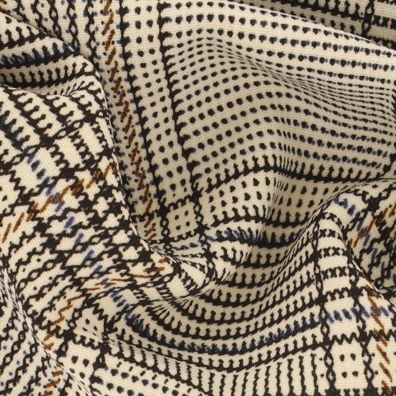 Coupon 3m Tissu Beatrice Imprimée Carreaux Beige 