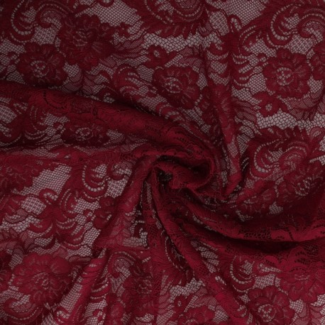 Coupon 3m Tissu Dentelle Roses Bordeaux 