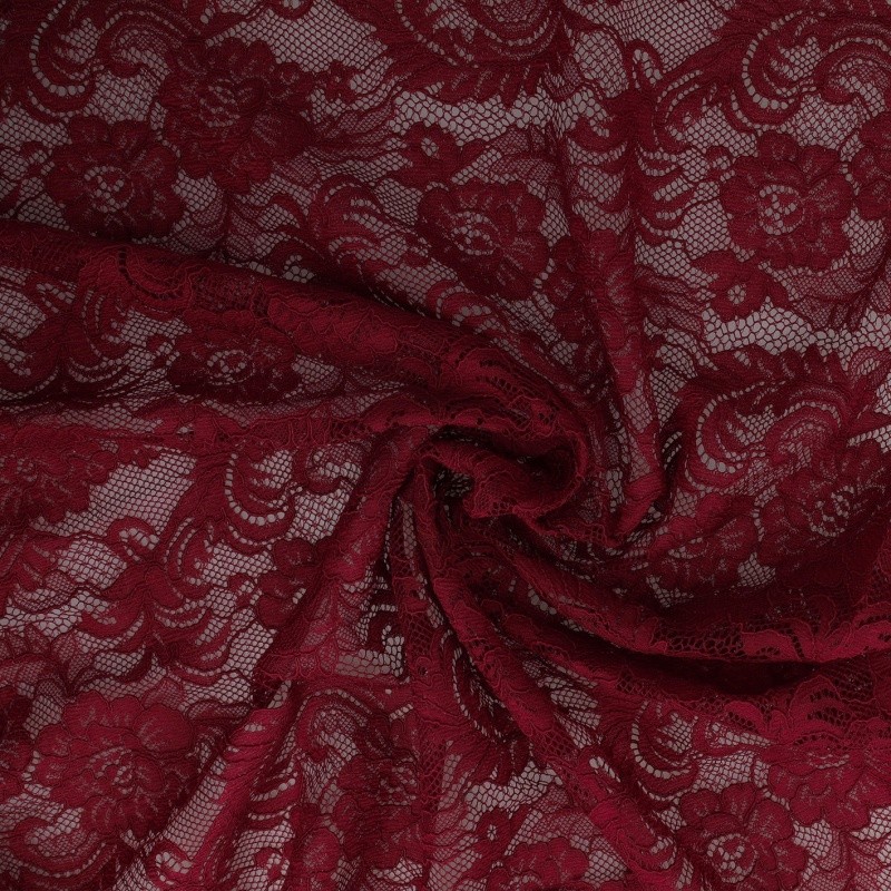 Coupon 3m Tissu Dentelle Roses Bordeaux 