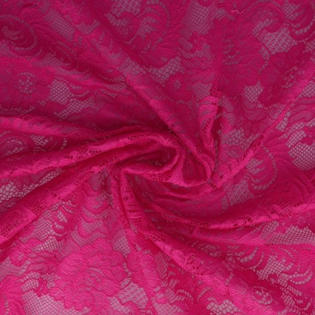 Coupon 3m Tissu Dentelle Roses Fuchsia 