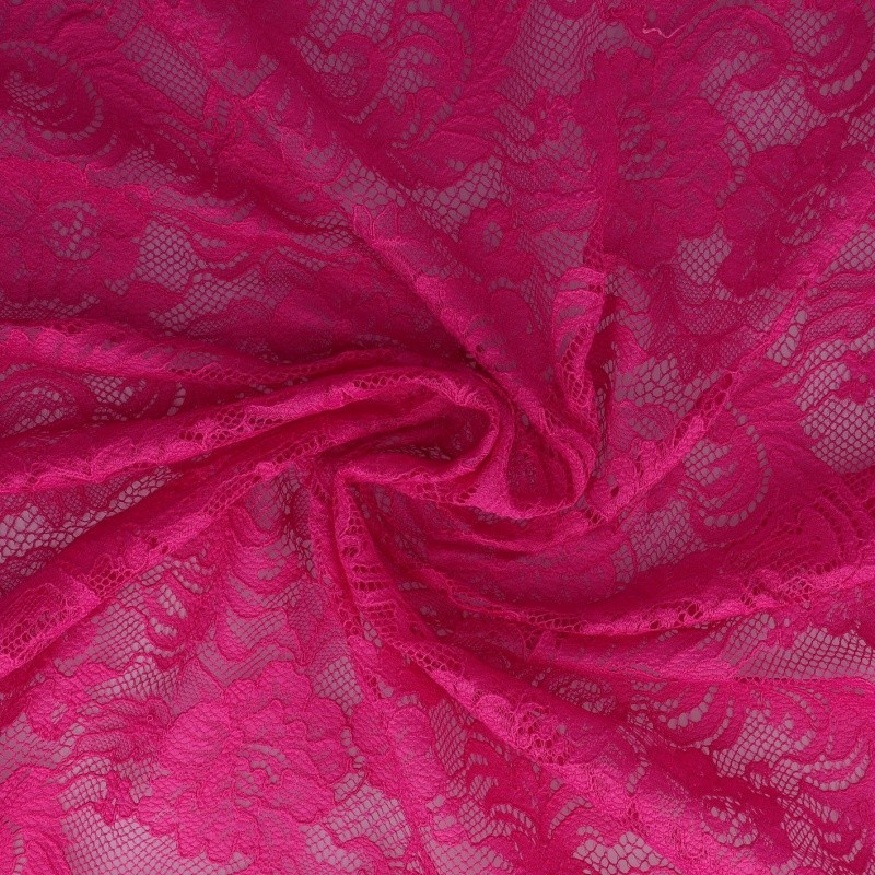 Coupon 3m Tissu Dentelle Roses Fuchsia 