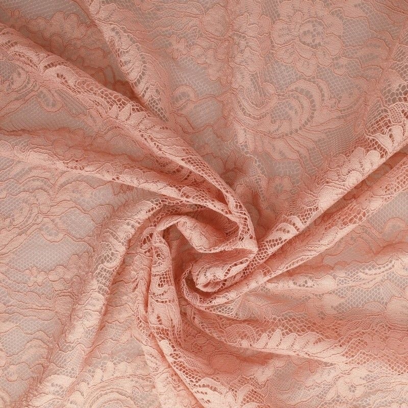 Coupon 3m Tissu Dentelle Roses Rose Clair 