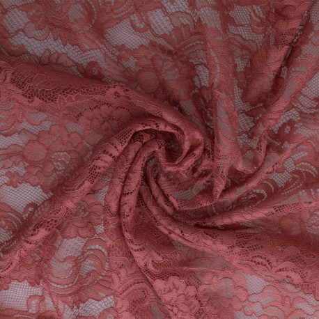Coupon 3m Tissu Dentelle Roses Vieux Rose 