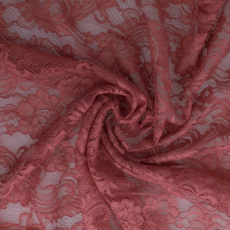 Coupon 3m Tissu Dentelle Roses Vieux Rose 