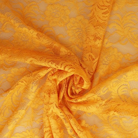 Coupon 3m Tissu Dentelle Roses Jaune Orange 