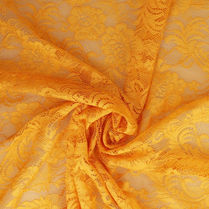 Coupon 3m Tissu Dentelle Roses Jaune Orange 