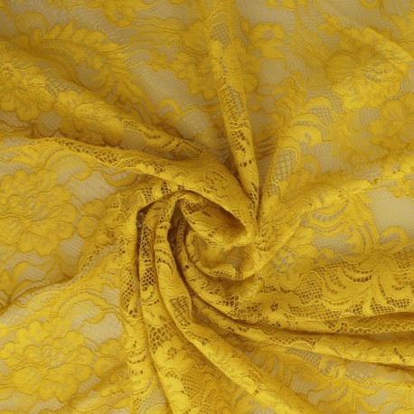 Coupon 3m Tissu Dentelle Roses Jaune Vert 