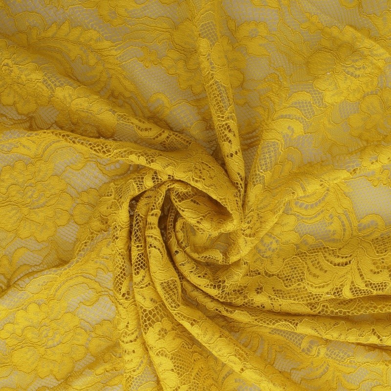 Coupon 3m Tissu Dentelle Roses Jaune Vert 