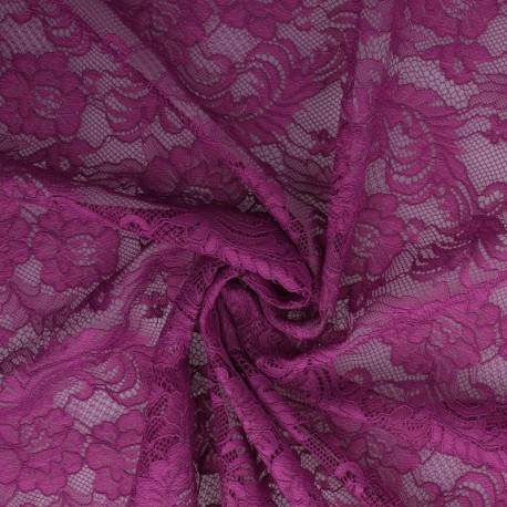 Coupon 3m Tissu Dentelle Roses Prune