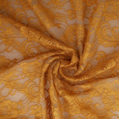 Coupon 3m Tissu Dentelle Roses Cuivre